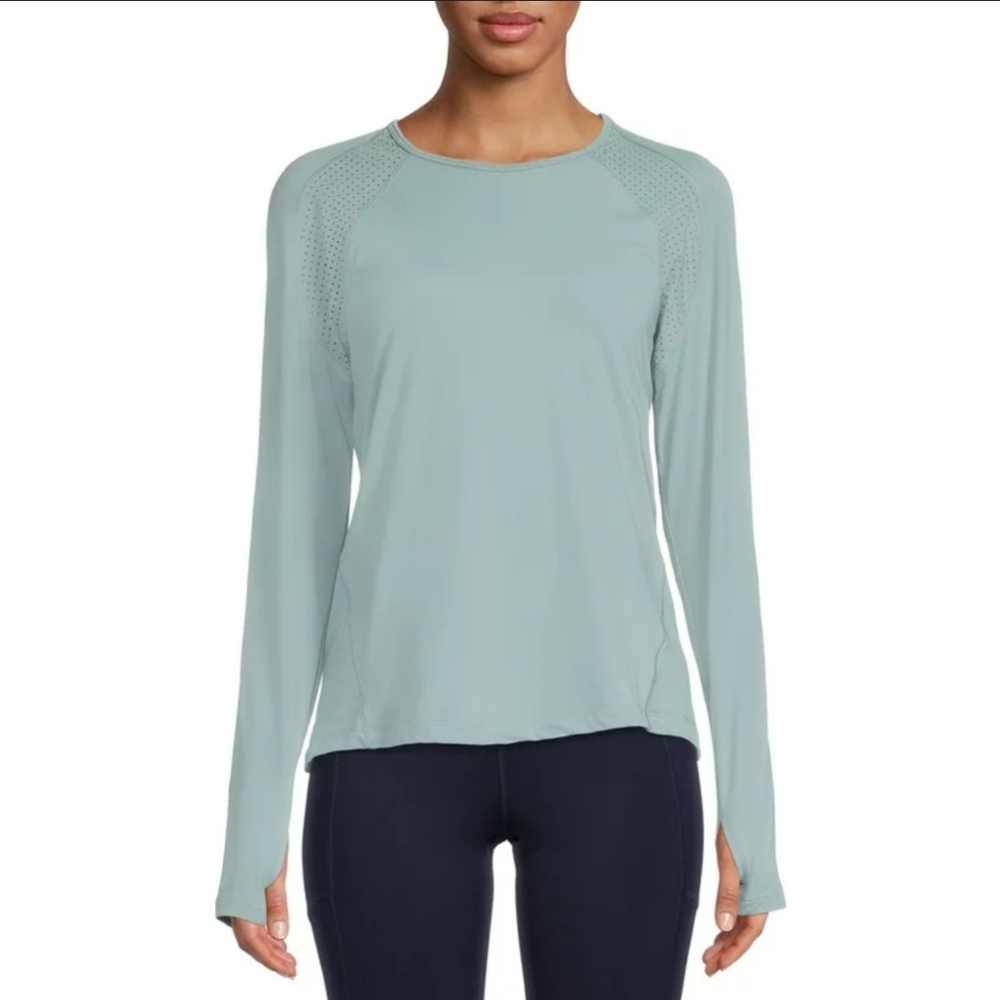 AVIA Women's Green Sage  Long Sleeve Performance Tee Shirt-Dry Fit - Size M